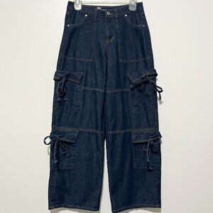Womens Wide Leg Cargo Sweatpant Jeans 0 Skater Grunge Streetwear Utility Baggy